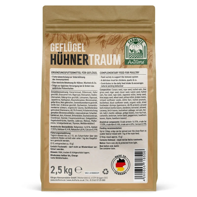AniForte "FarmLife" - Hühnertraum Ergänzungsfutter für Hühner und Wachteln 2,5 kg