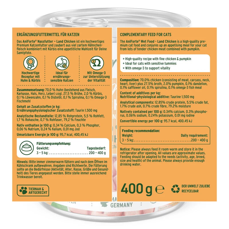 AniForte "PureNature - Land Chicken" – Zartes Huhn mit Kürbis 400 g
