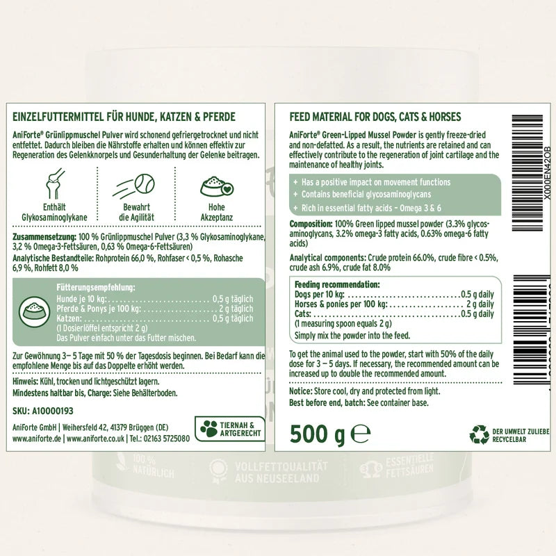 AniForte Grülippmuschelpulver für Hunde und Katzen 100 g