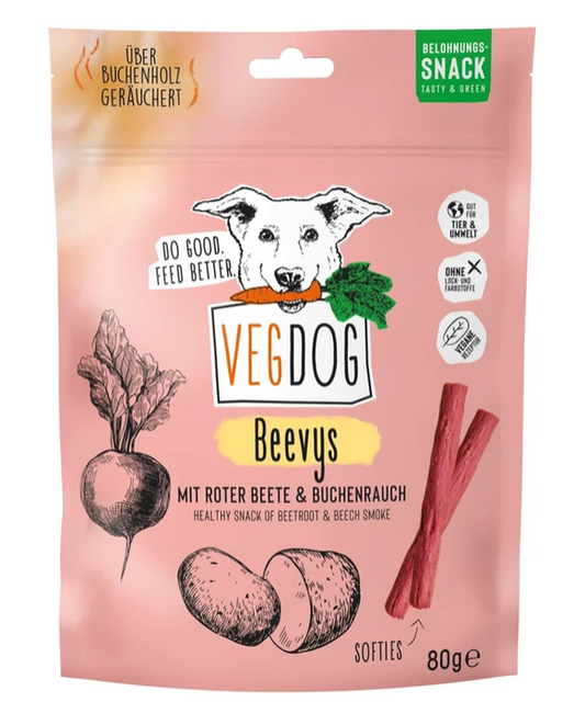 Vegdog Beevys - vegane Leckerli mit Rote Beete und Buchenrauch 80 g