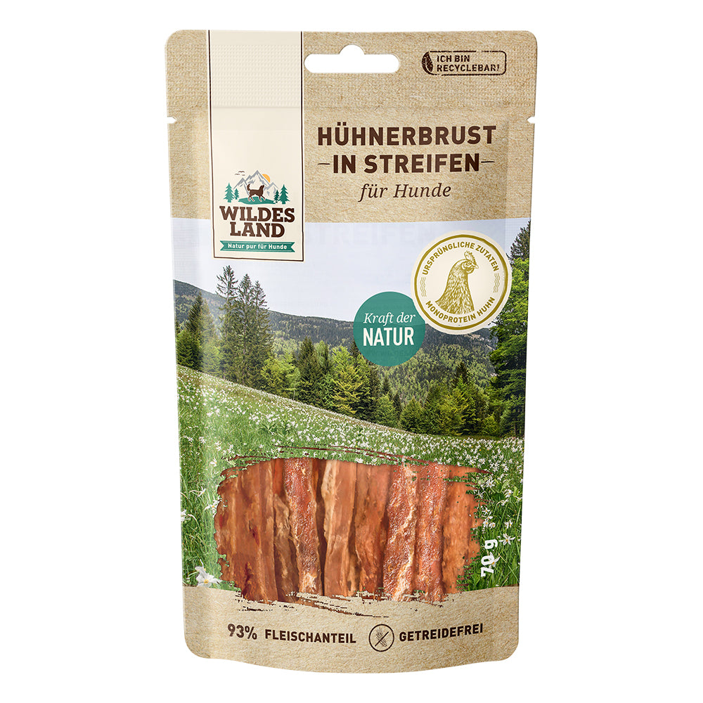 Wildes Land Fleischsnack Hühnerbrust in Streifen 70 g
