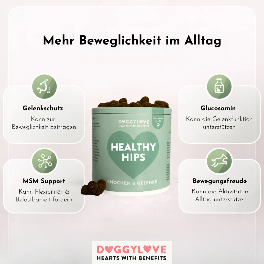 DOGGYLOVE Funktionale pflanzliche Hundesnacks - "Healthy Hips" 330 g