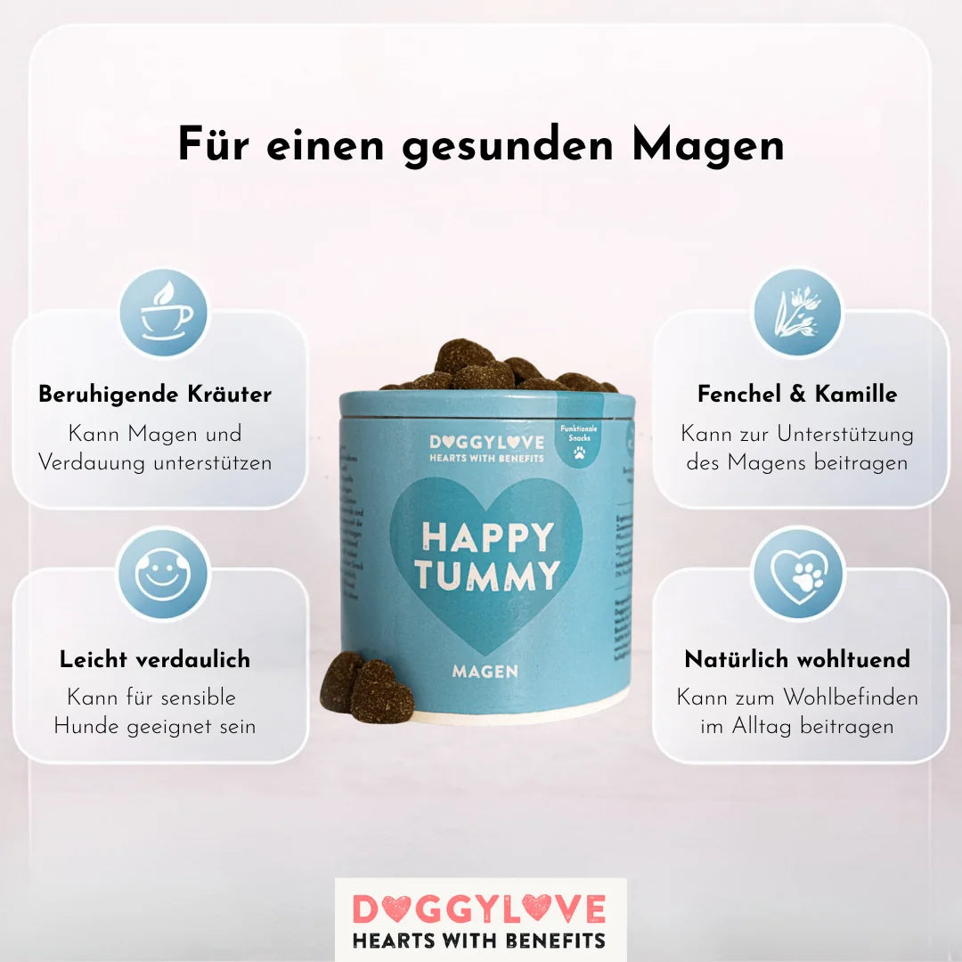 DOGGYLOVE Funktionale pflanzliche Hundesnacks - "Happy Tummy" 330 g