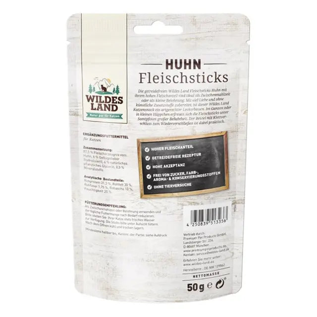 Wildes Land Fleischsticks Huhn Katzensnack 50 g